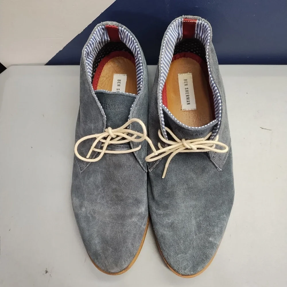 Ben Sherman Chukka Boots Mens Size 12 Blue Leather Comfort Almond Toe Lace Up